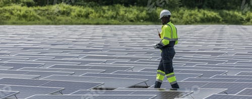Preview: Engineer Checking and working setup Floating solar panels or solar cell Platform system on the lake.