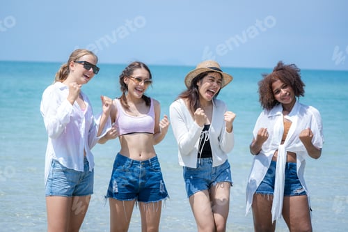 Preview: Happy girls having fun together on the beach,Enjoying summer vacation on a beach.