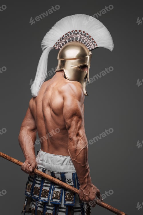 Preview: Ancient Greek hoplite, standing with a bare, muscular torso