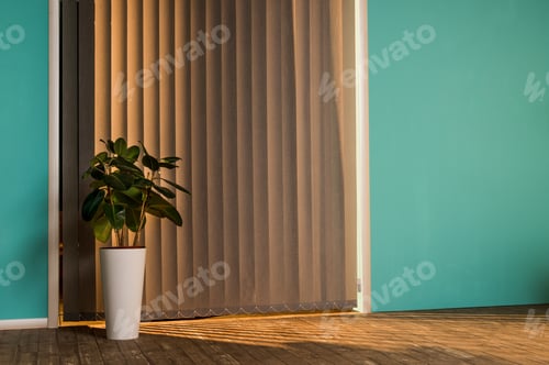 Preview: potted plant with green leaves on parquet near jalousie