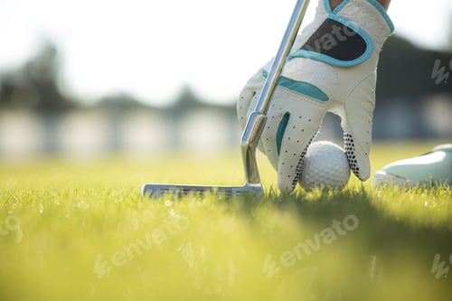 Preview: Hand in glove placing golf ball on tee