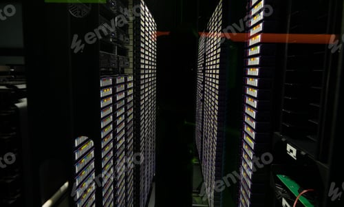 Preview: Data center with multiple rows of fully operational server racks