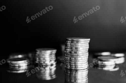 Preview: Coin Stack Black and white Problem Finance Concept for Cash