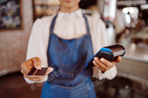 Preview: Hand, customer payment using credit card, machine or 5g technology. Manager, sales or money ecommer