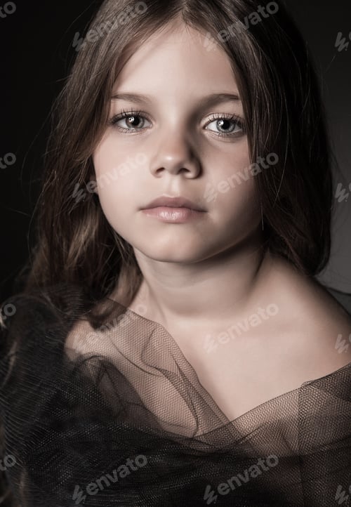 Preview: Young Girl Portrait with Dark Tulle Scarf