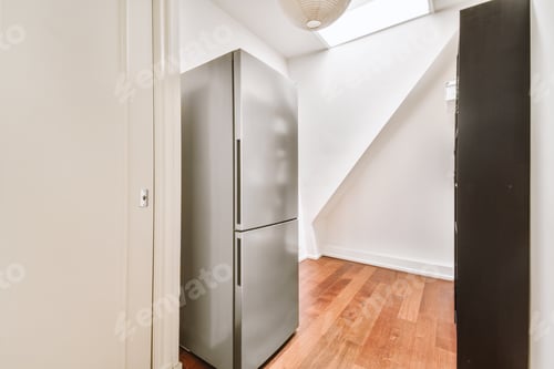Preview: Interior of modern kitchen with white furniture