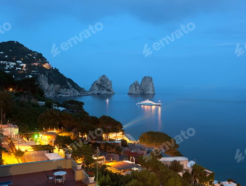 Preview: Faraglioni by night, famous giant rocks, Capri island