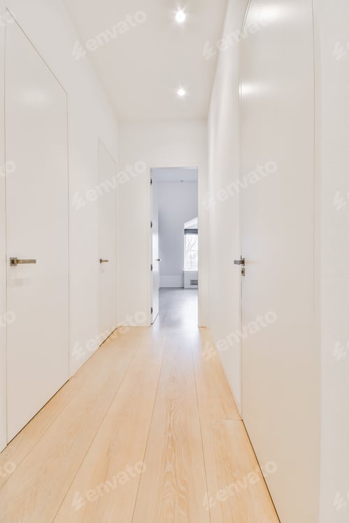 Preview: Simple apartment corridor with white walls