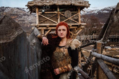 Preview: Viking woman in a traditional warrior clothes.