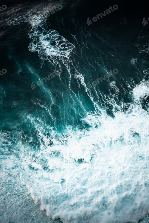 Preview: Ocean waves crashing, top down aerial drone view. Storm on sea or ocean
