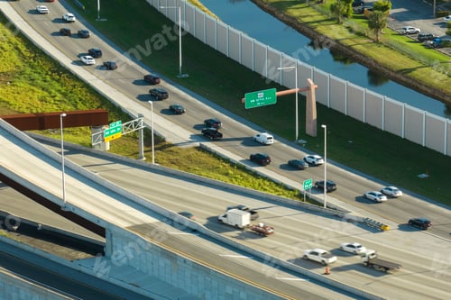 Preview: Above view of wide highway crossroads in Miami, Florida