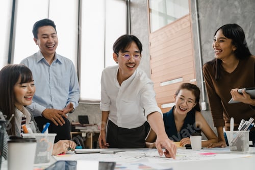 Preview: creative people in smart casual wear discussing business brainstorming meeting ideas.