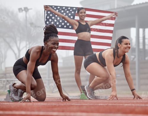 Preview: You ladies can do it. Shot of female athletes waiting at the starting line ready to run a race.