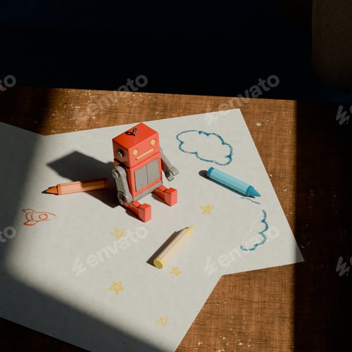 Preview: Toy Robot basking in the sun high angle