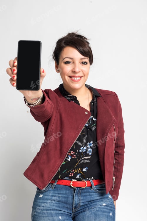 Preview: Smiling Woman Holding Phone Up to Show Screen