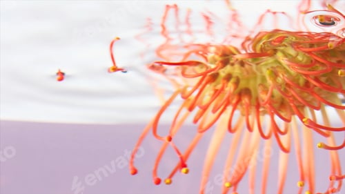 Preview: Close-up of beautiful bright flower in water. Stock footage. Beautiful flower bud under water on