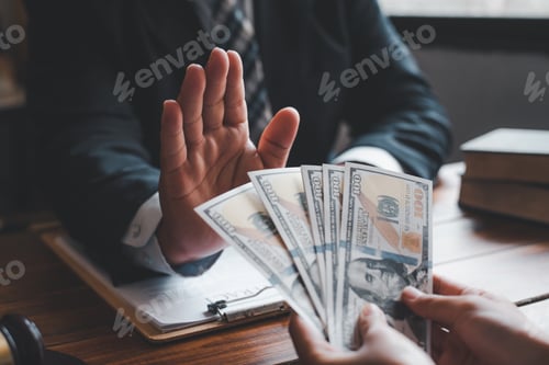 Preview: Businessmen refuse to accept bribes in signing contracts. The concept of anti-corruption.