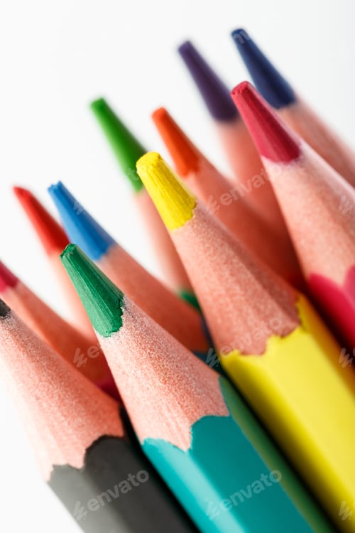 Preview: Color Pencils Isolated On White Background. Many Different Colored Pencils. Colored Drawing Pencils