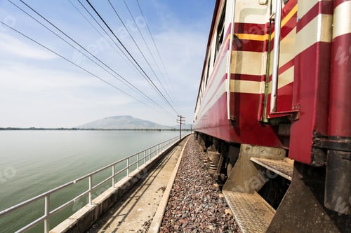 Preview: View from train outside with nature scenery - freedom and travel concept