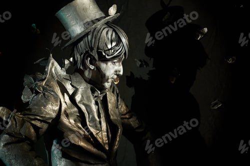 Preview: Man with mime makeup showing his skill at improvisation