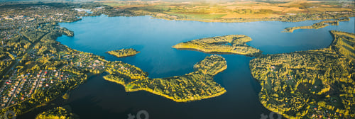 Preview: Lyepyel, Lepel Lake, Beloozerny District, Vitebsk Region. Aerial View Of Lyepyel Cityscape Skyline
