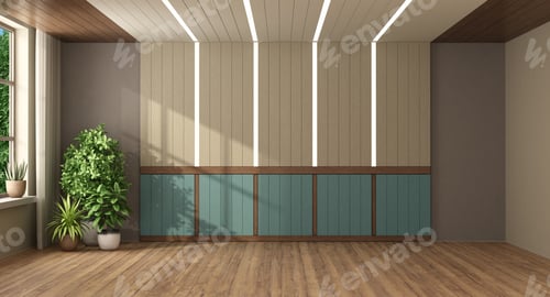 Preview: Empty room with wooden paneling with led light