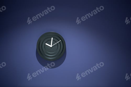 Preview: Decorative stylish modern black clock on a blue wall.