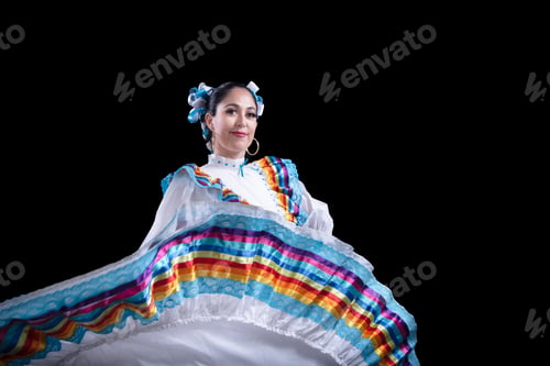 Preview: Latin woman dressed in a dress from Jalisco Mexico,