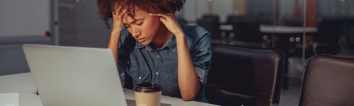 Preview: Young lady very tired of work while closing eyes