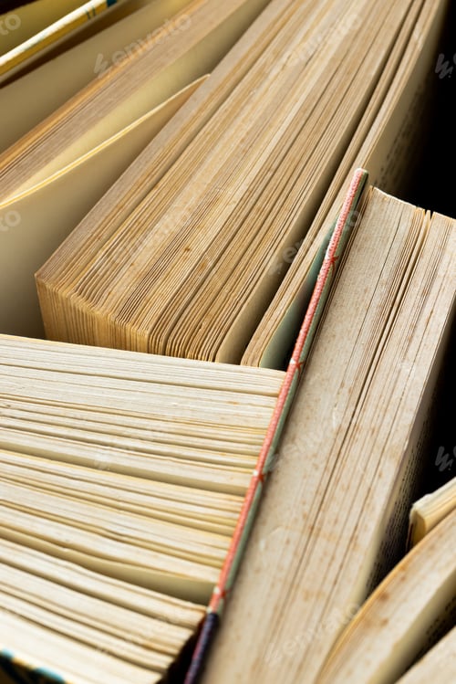 Preview: Micro of books and copy space on grey background
