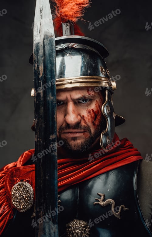 Preview: Angry greece warrior in armour holding his sword