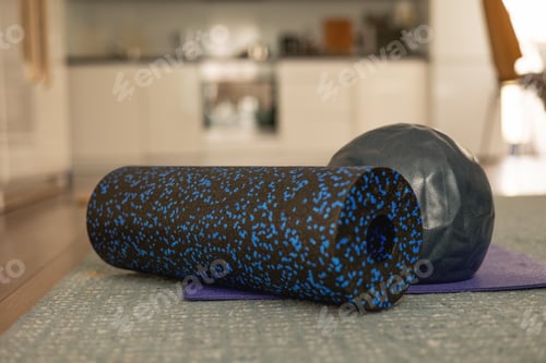 Preview: MFR roll, Pilates ball and Pilates mat. Exercising at home