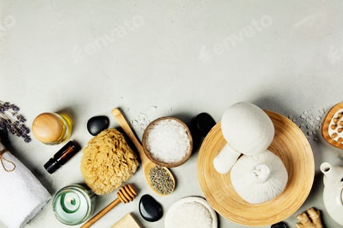 Preview: Spa Concept. Top view of beautiful Spa Products.