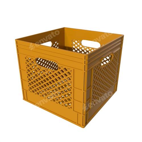 Preview: 3D rendering of a yellow plastic crate isolated on white background