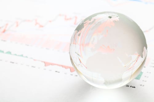 Preview: Glass earth ball on the financial chart