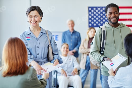 Preview: Smiling Voters Receiving Ballots