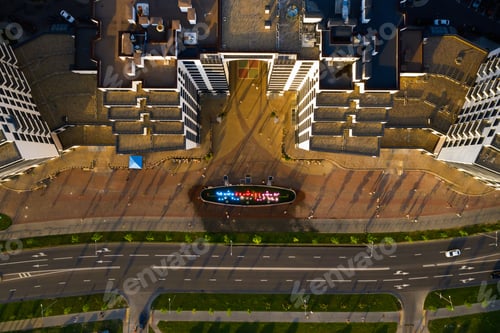 Preview: Top view of the city fountain in the new district of Minsk Mayak hot summer and vacationing people