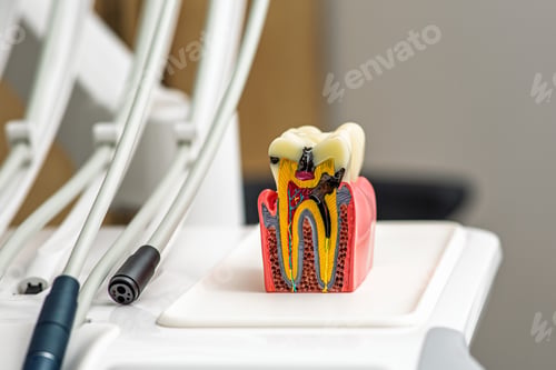 Preview: Stomatology concept. Detailed tooth model showcases the layers of enamel and dentin