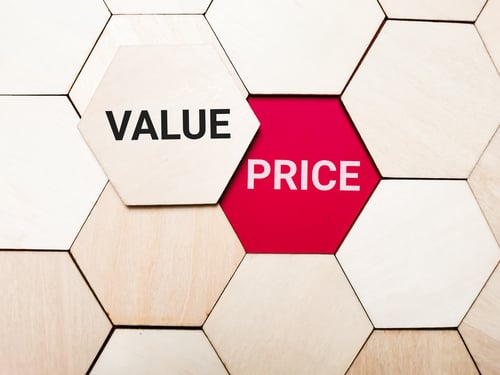 Value ang price written on wooden hexagon. Value ang price written on wooden hexagon.
