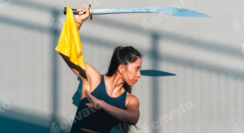 Preview: Chinese young woman practicing wushu kung fu.