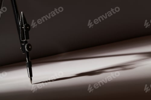 Preview: Compass is geometric tool on dark background. crisis and hardship, conflict,metaphor concept.