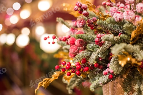 Preview: Beautiful Christmas decoration. Red color. Christmas and New Year concept.