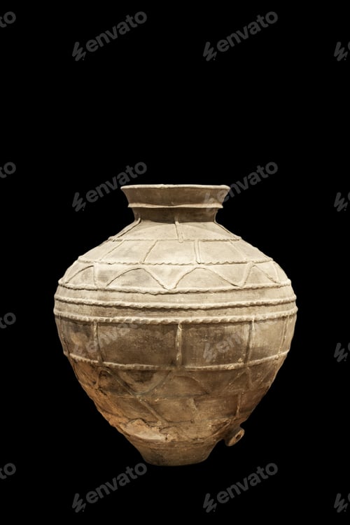 Preview: Big Antique clay pottery isolated on black background