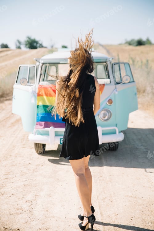 Preview: Happy lesbian women in the old van
