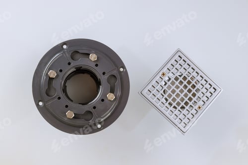 Preview: Floor drain from modern shower in cover is stainless steel, drain cover