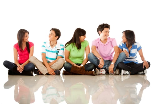 Preview: Group Of Happy Friends Sitting On The Floor And Talking ? Isolated