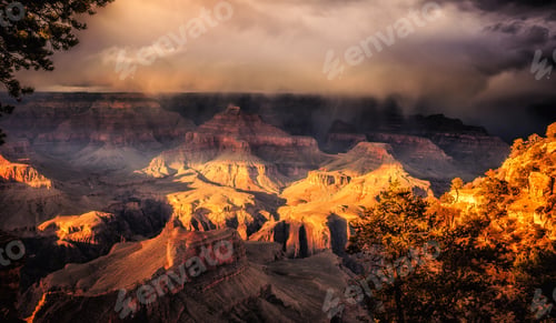 Preview: Stormy Sunset On The Grand Canyon In Grand Canyon National Park, Arizona