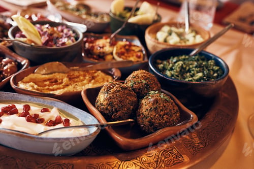 Preview: Close-up of traditional Middle Eastern food during Ramadan celebration.