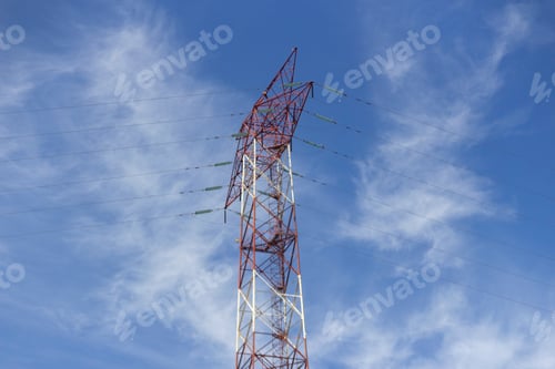 Preview: Low angle shot of electric power transmission under the blue sky, Istanbul, Turkey