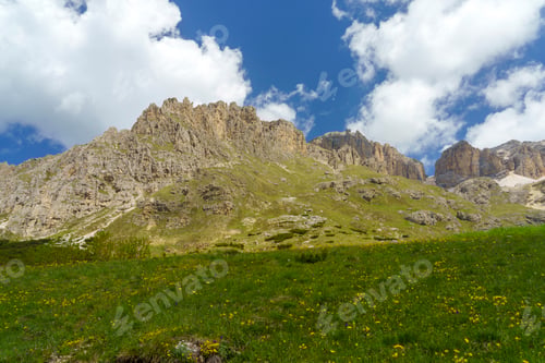 Preview: Mountain landscape along the road to Pordoi pass, Dolomites